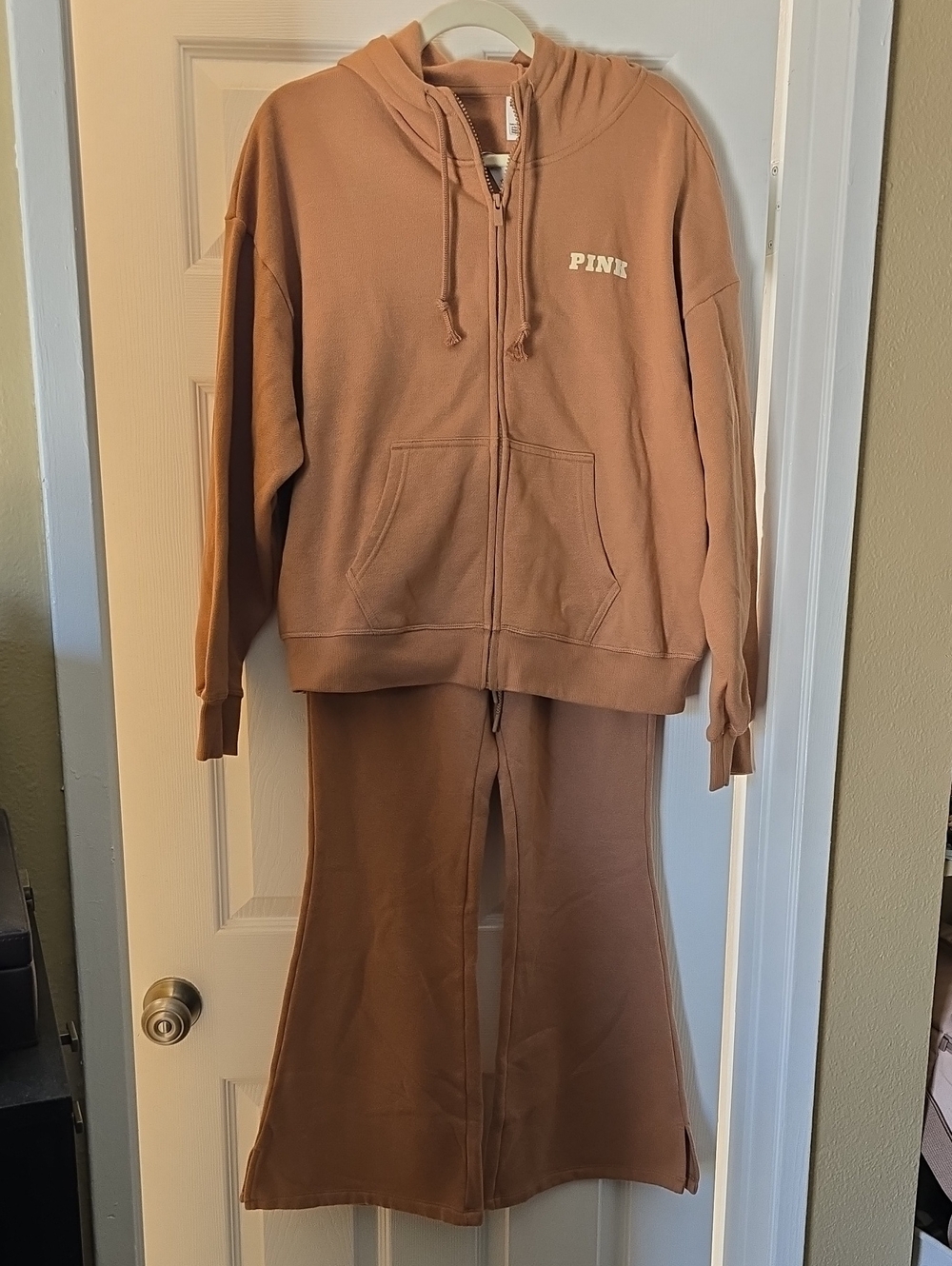 PINK Zip Hoodie & Flare Sweatpants Set in Camel, Size M & S , NWT